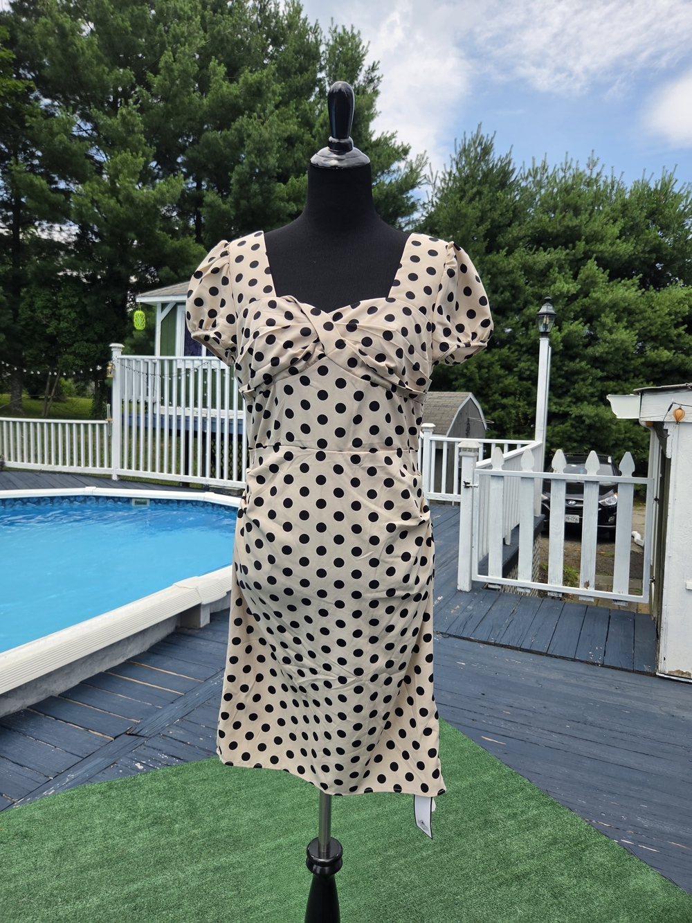 Polka Dot Sweetheart Midi Dress - Beige/Black